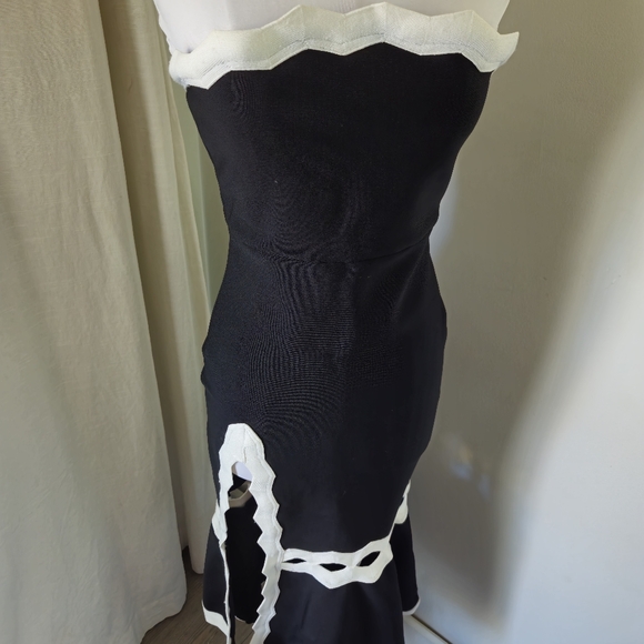 Donnee Par Dieu black and white scalloped stretch dress - Picture 8 of 9
